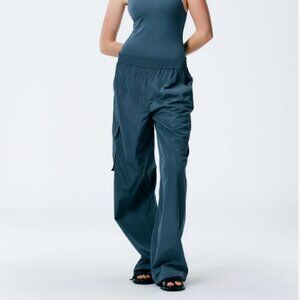 Tibi Italian Sporty Nylon Wide Leg Pull on Pant